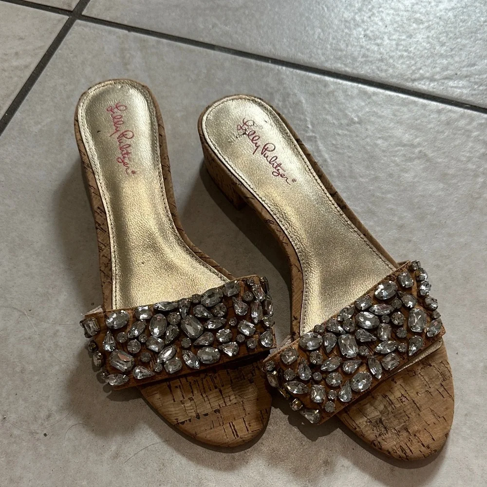 Lilly Pulitzer Trish Cork & Crystal Rhinestone mule‎ sandals